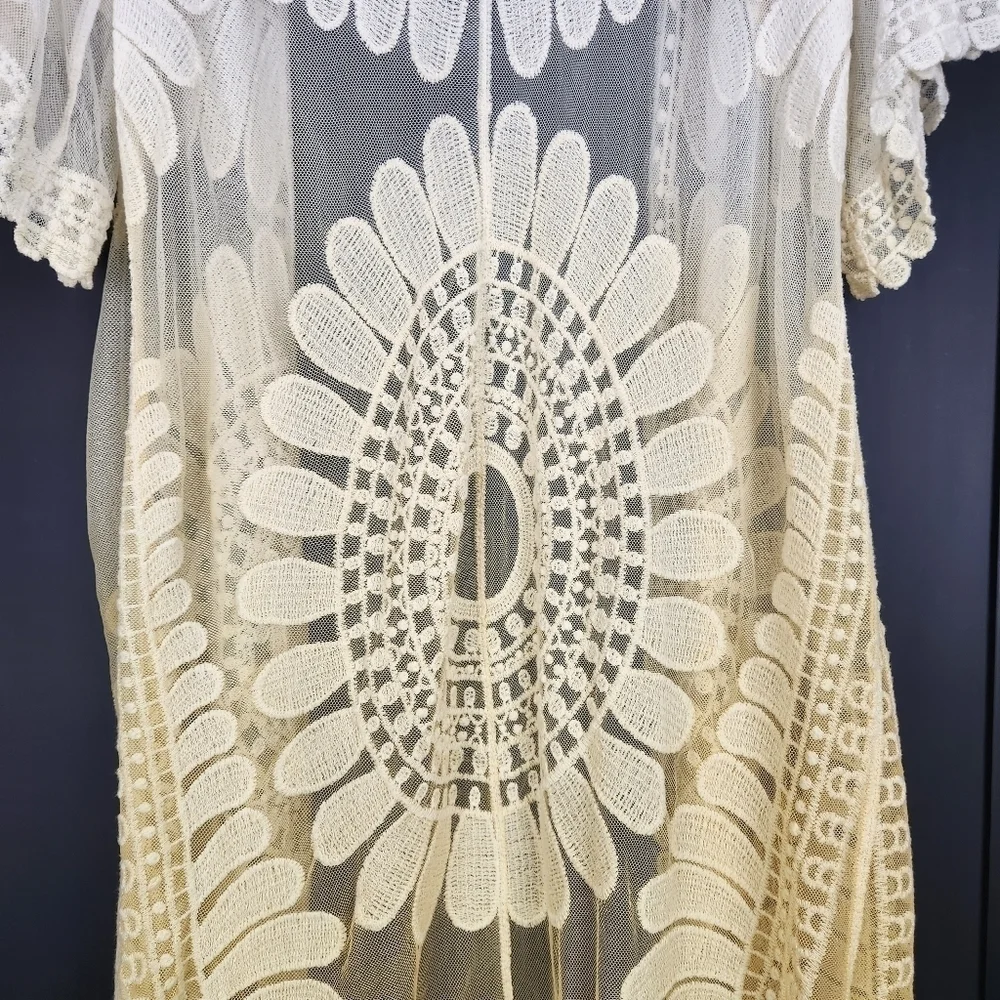 LACE Kimono Jacket Vintage Style Orange Tie Dye Embroidered Size Small